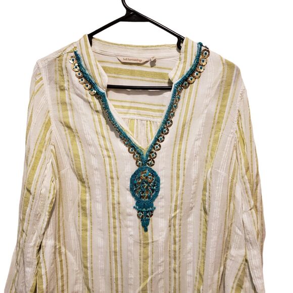 Soft Surroundings Elisha Tunic Turquoise Bead Trim Size Medium - Picture 10 of 10